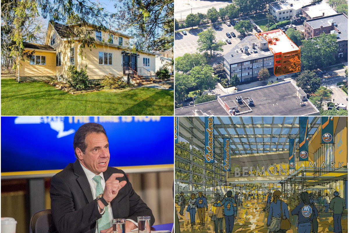 <em>Clockwise from top left: Small property across from Wyandanch Rising lists for $1.2M, Garden City medical building sells for almost $11.5M, Nassau County asks for a further review of Belmont Park arena impacts and New York State launches a $28.2M project to replace the Walt Whitman Road Bridge in Huntington.</em>