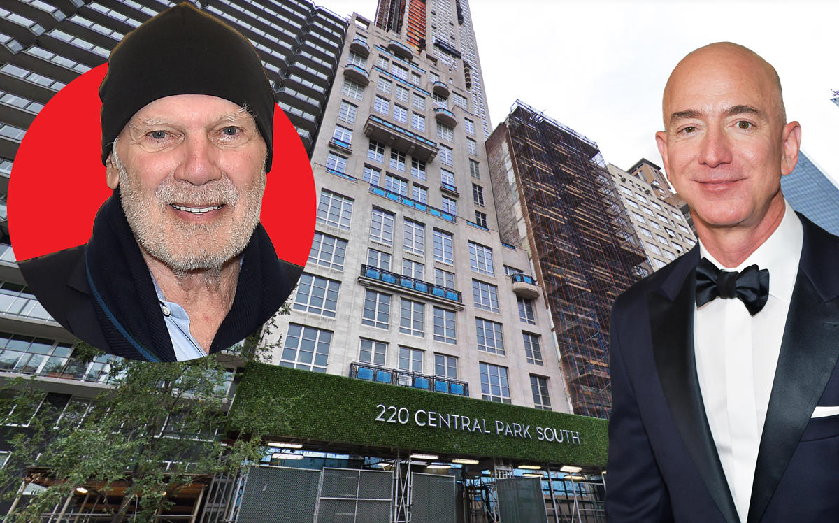 From left: Vornado Realty Chairman Steve Roth, 220 Central Park South, and Jeff Bezos (Credit: Getty Images and Google Maps)
