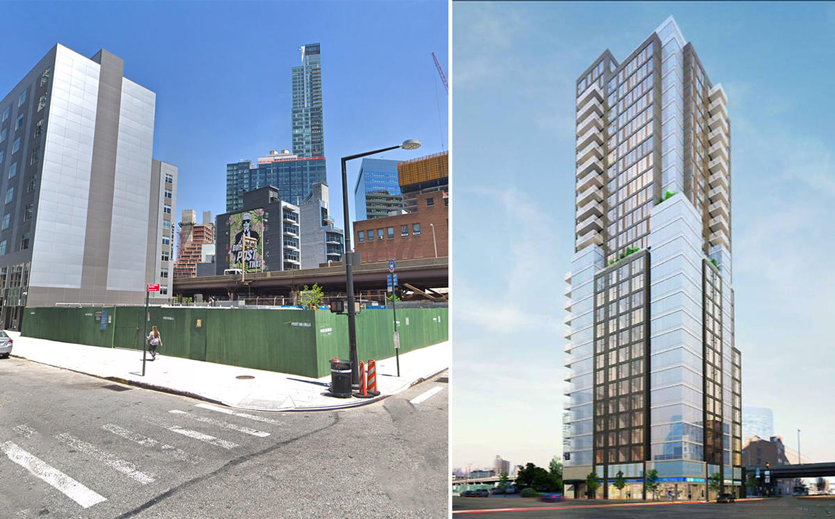 The development site and rendering of 27-01 Jackson Avenue
