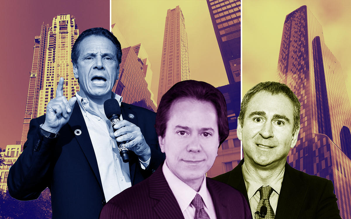 From left: 220 Central Park South, Governor Andrew Cuomo, 520 Park Avenue, William Zeckendorf, Ken Griffin, and 157 West 57th Street (Credit: Getty Images and Wikipedia)