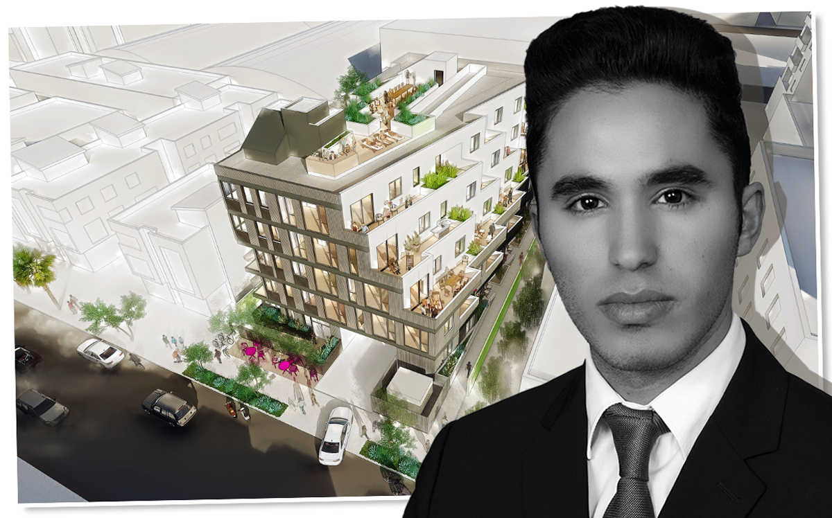 Alex Massachi and a rendering of the project