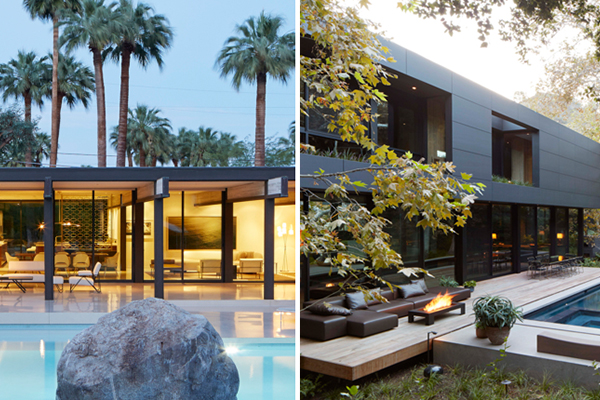 Dark black is trending in Southern California home design, for both interior and exterior. Homes in Palm Springs, left, and in Los Angeles, right  (Credit: Marmol-Radziner-Mandeville)
