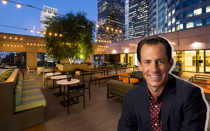 CommonGrounds CEO Jacob Bates and 915 Wilshire Boulevard (Credit: LinkedIn)
