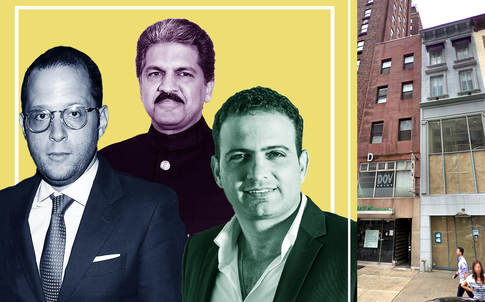 From left: Rotem Rosen of MRR Development, Anand Mahindra of Mahindra Group, Zahi Hagag of Hagag Group, and 126 East 57th Street (Credit: Getty Images, Google Maps)