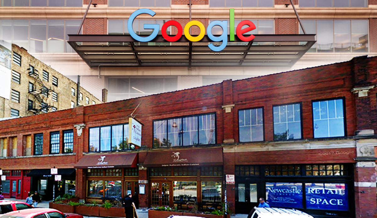 Google’s midwest headquarters in Fulton Market and the row of properties at 845-851 West Randolph Street (Credit: iStock and Google Maps)