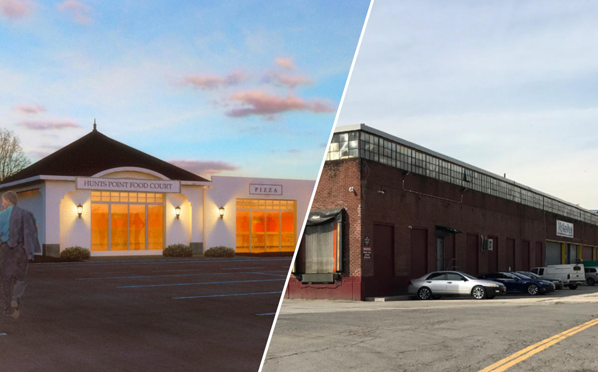 Renderings and the currrent site at 1080 Leggett Avenue in the Bronx