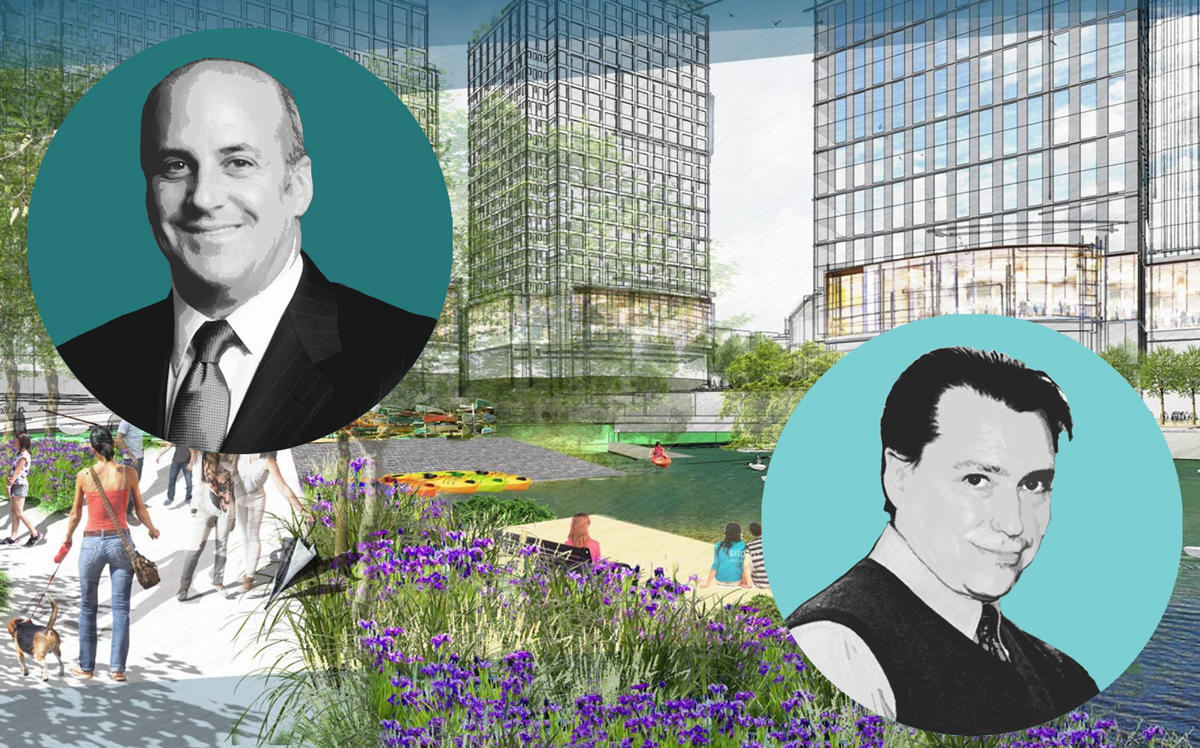 From left: Dynamic Star CEO Gary Segal, renderings of Fordham Landing in the Bronx, and Dynamic Star Director of Development Brad Zackson (Credit: Google Maps and Dynamic Star)