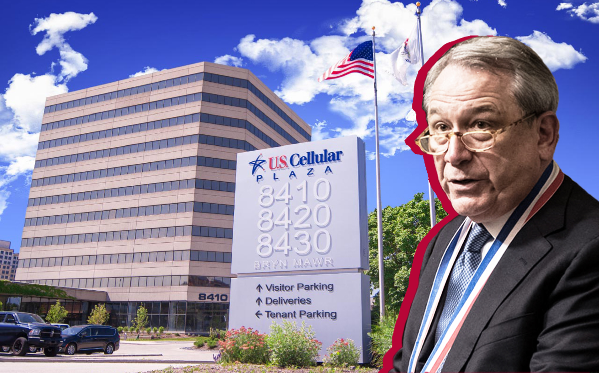 U.S. Cellular Plaza and Wells Fargo interim CEO C. Allen Parker (Credit: Colliers and Wells Fargo)