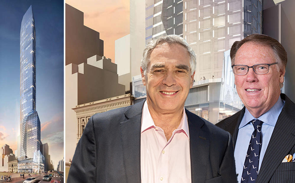 Renderings of 520 Fifth Avenue with Rabina Properties CEO Mickey Rabina and Ceruzzi Properties president Arthur Hooper (Credit: CityRealty)