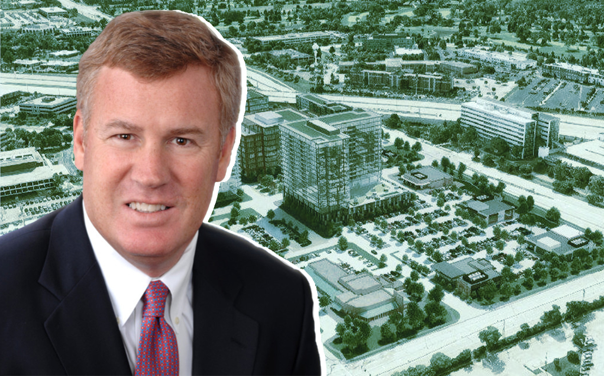 Hines’ Greg Van Schaack and a rendering of the Oak Brook Commons project