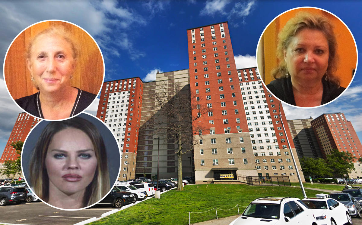Clockwise from top left: Anna Treybich, the Mitchell Llama apartments in Coney Island, Irina Zeltser and Karina Andriyan (Credit: Luna Park Co-Op and Google Maps)