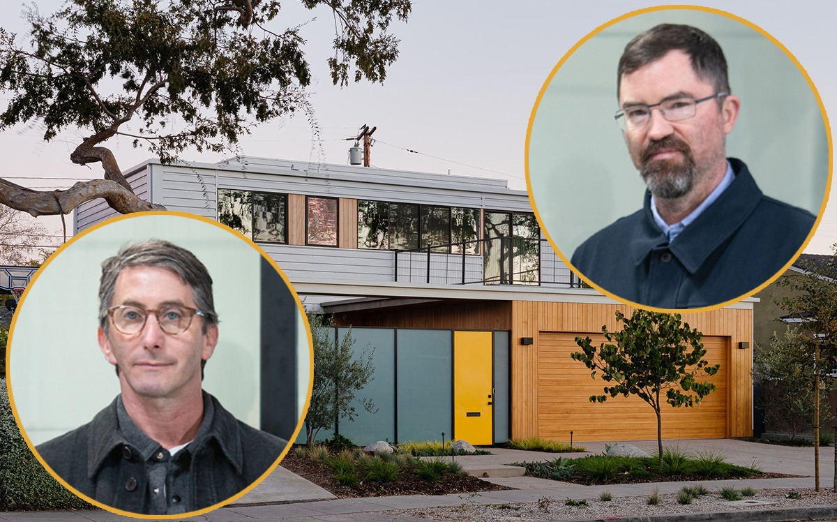 Jared Levy (L) and Gordon Stott (R) and a prefab home in Culver City