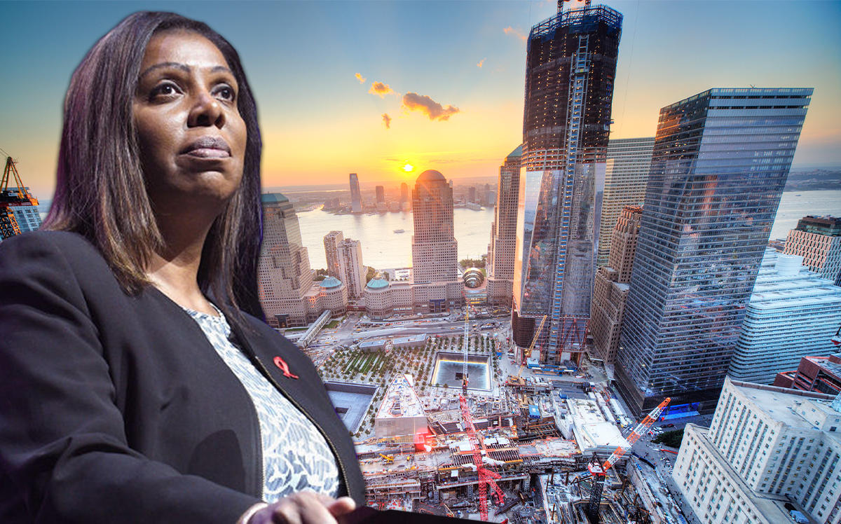 Attorney General Letitia James and World Trade Center under construction (Credit: Getty Images)