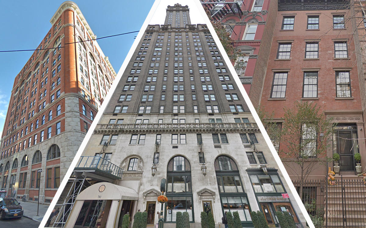From left: 275 West 10th Street, 781 Fifth Avenue and 64 East 7th Street