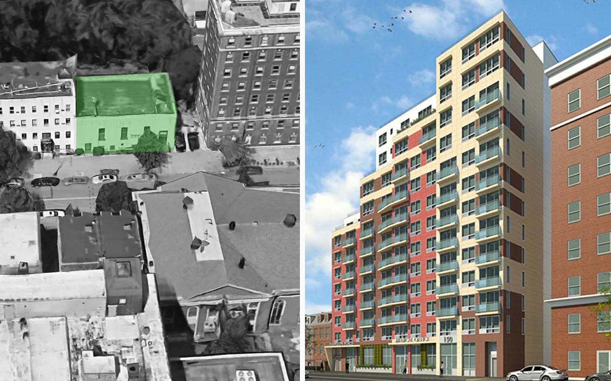 142 South Portland Avenue and a rendering of 142-150 South Portland Avenue (Credit: Google Maps and MDG)
