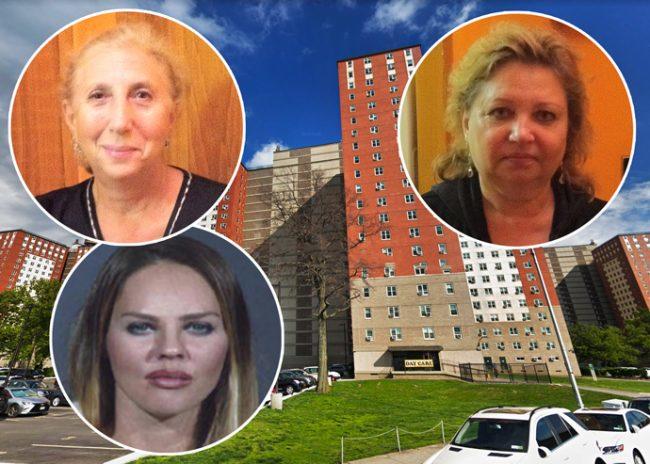 Clockwise from top left: Anna Treybich, the Mitchell Llama apartments in Coney Island, Irina Zeltser and Karina Andriyan (Credit: Luna Park Co-Op and Google Maps)