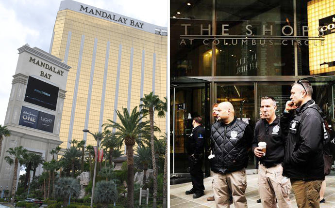 Mandalay Bay hotel in Las Vegas and The Shops at Columbus Circle in New York (Credit: Getty)