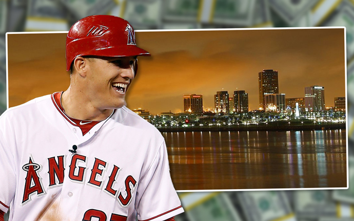 Angels star Mike Trout and the Long Beach shorefront (Credit: Getty Images)