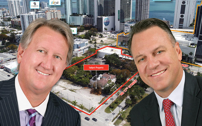 1700 Biscayne Boulevard and Avison Young’s Mike Fay and John Crotty (Credit: Google Maps)