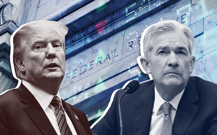 President Trump, Federal Reserve chairman Jay Powell, and the Federal Reserve (Credit: Getty Images and iStock)