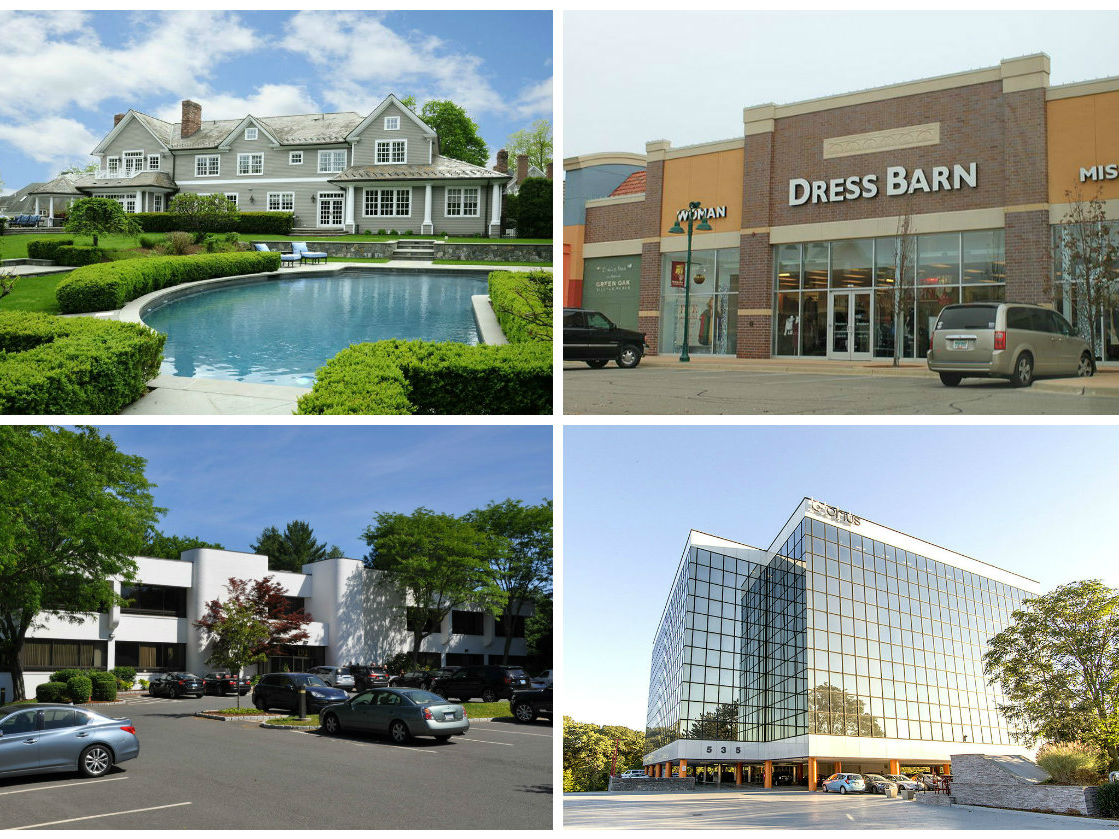 <em>Clockwise from top left: Former NFL Pro Bowler Matt Birk’s Greenwich home heads to auction, Dressbarn to shutter stores in Westchester and Fairfield counties as the women's fashion retailer winds down its business (credit: Dwight Burdette), a corporate benefits consultant moving from Stamford to Norwalk, and Chicago-based firm opens second East Coast office in Westport.</em>