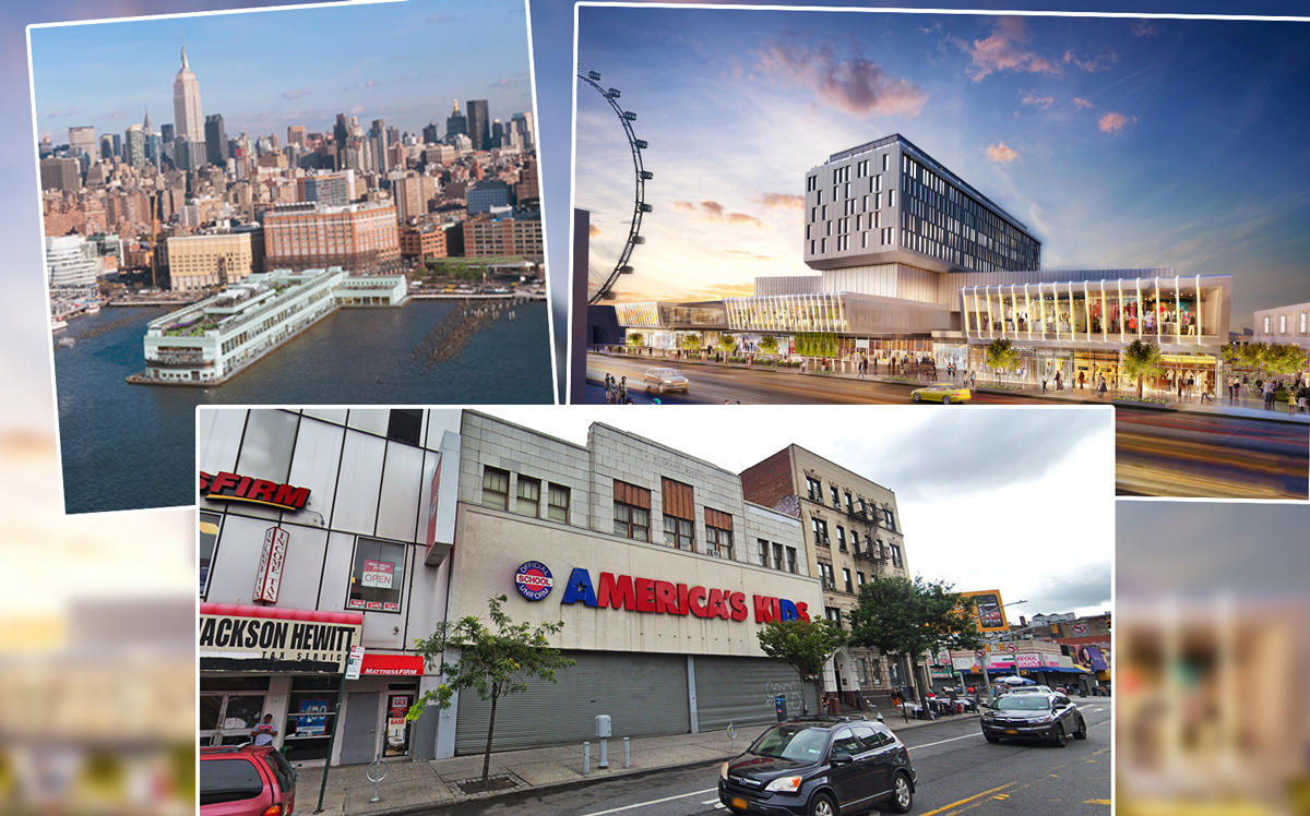 Clockwise from top left: City Winery atPier 57, FlyingTee at Empire Outlets in Staten Island and Foot Locker at 605 West 181st Street in Brooklyn