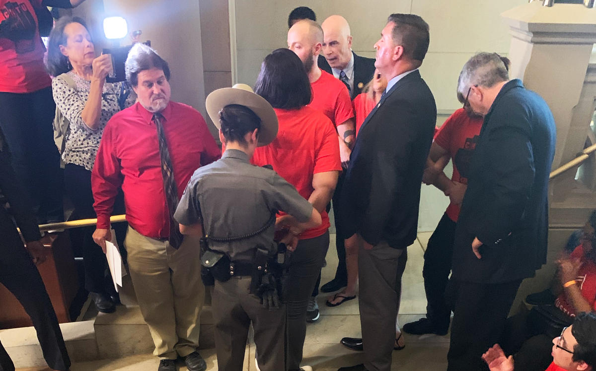 Tenant protesters were arrested in Albany on Tuesday as legislators consider a nine bill package on rent reform. (Photo by Georgia Kromrei)