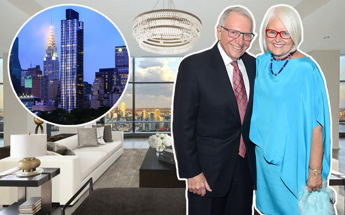 Jay and Patty Baker, 50 United Nations Plaza (inset) and the interior of Penthouse 39 (Credit: Getty Images)