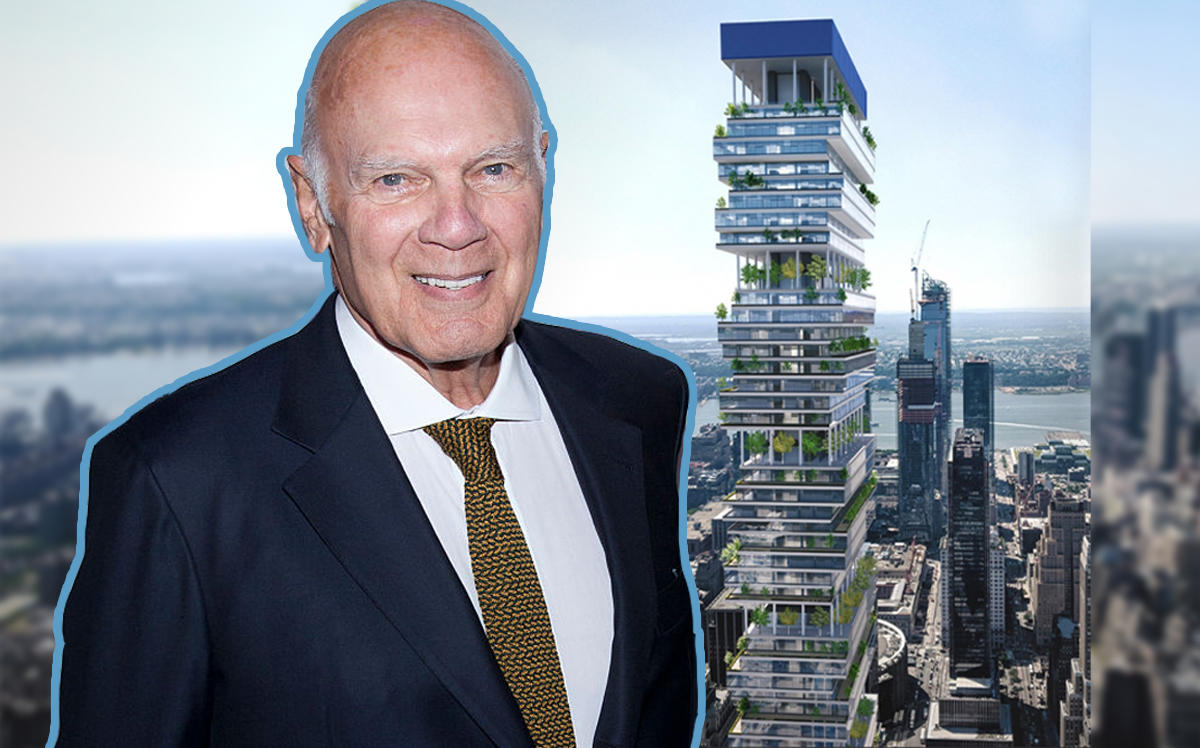 Vornado CEO Steve Roth and a rendering of 15 Penn Plaza (Credit: Getty Images)