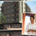 Alderman Maria Hadden and a rendering of the building that had been proposed at 7000 North Glenwood