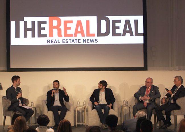 From left: The Real Deal's David Jeans, Industrious CEO Jamie Hodari, Common CEO Brad Hargreaves, Cushman & Wakefield's Bruce Mosler, and Newmark Group CEO Barry Gosin