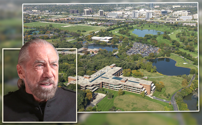John Paul DeJoria and an aerial pic of the property (Credit: JLL)