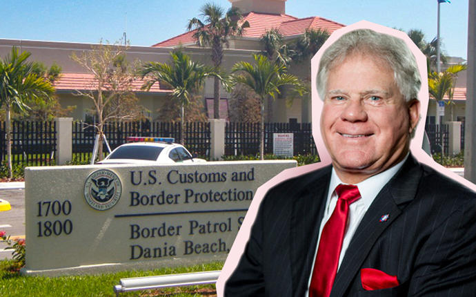 U.S. Customs and Border Protection building in Dania Beach and Johnny Allison (Credit: Langan)