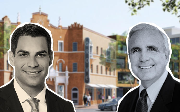 Carlos Gimenez, Francis Suarez and a rendering of the Coconut Grove Playhouse