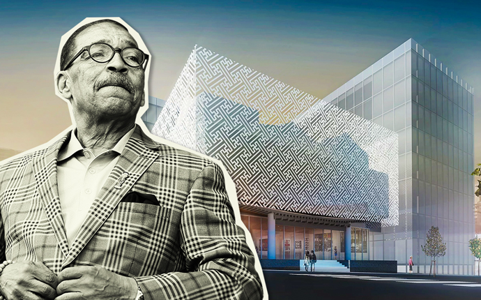 Council President Herb Wesson and a rendering of the KANM including its housing component