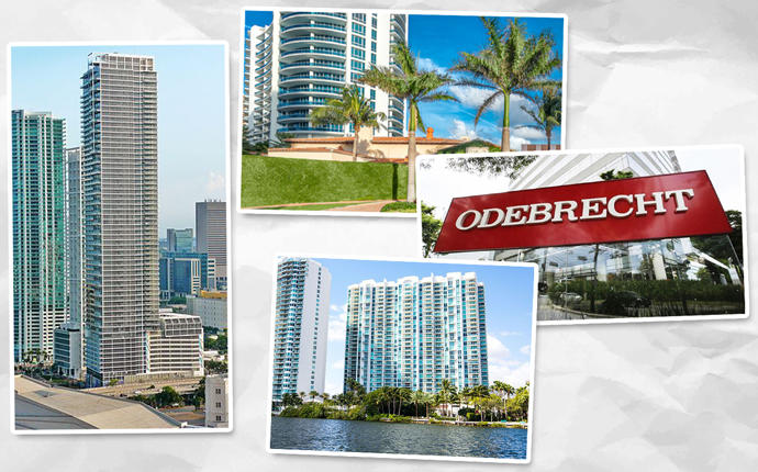 From left, clockwise: Marquis Miami, the Bath Club, an Odebrecht sign, and Peninsula 2 condos (Credit: Wikipedia)
