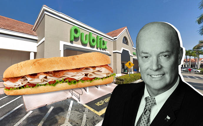 Publix at Doral Plaza Shopping Center and Randall T. Jones Sr. Publix CEO (Credit: Google Maps)