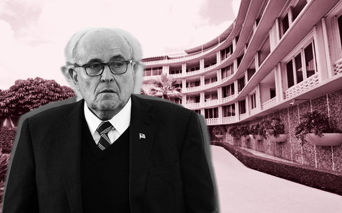 Rudy Giuliani and the condo building (Credit: Getty Images and Redfin)