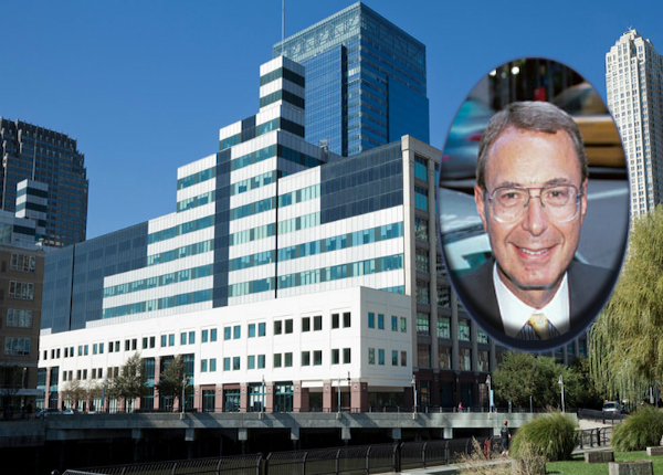 <em>Mack-Cali's Harborside 3 complex in Jersey City and chairman of the board William Mack</em>