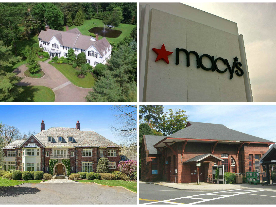 <em>Clockwise from top left: "60 Minutes" correspondent Scott Pelley seeks $3.25M for his Darien home, Macy’s sells Galleria shopping mall store for $27M (credit: Marcus Quigmire), AvalonBay Communities breaks ground on a $76.8M project next to Harrison's train station and a Georgian manor situated in the exclusive Armonk enclave on Conyers Farm hits the market asking $6.9M.</em>