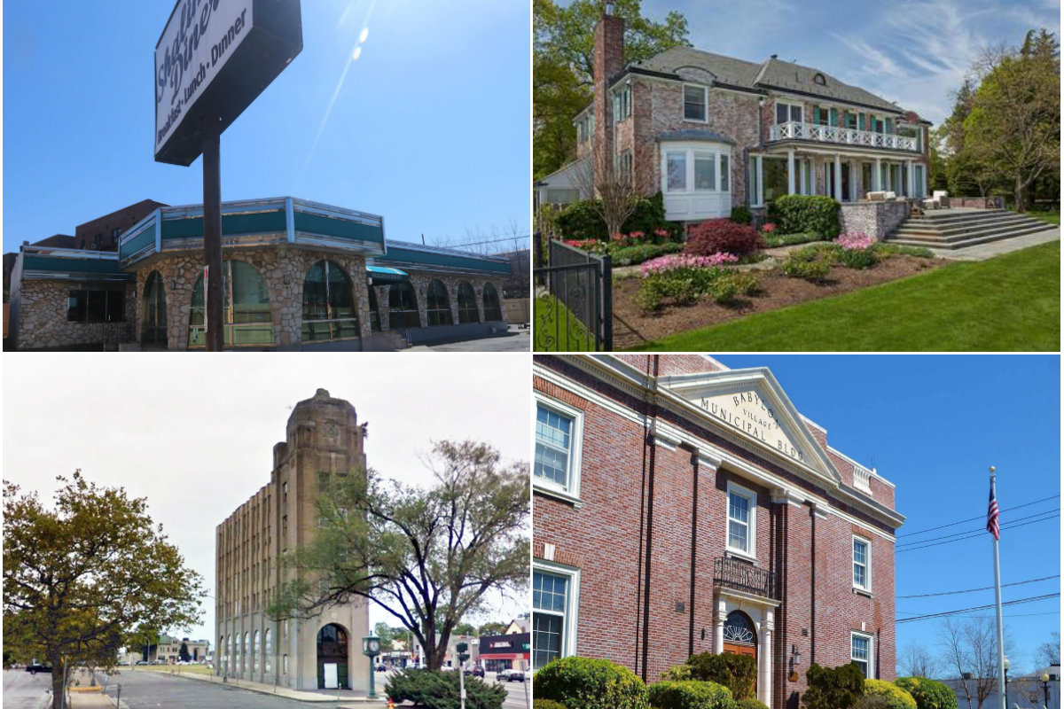 <em>Clockwise from top left: The shuttered Shalimar Diner in Rego Park could relocate to Riverhead, a waterfront Centre Island property gets price cut down to nearly $9M, first hotel in decades could come to Babylon and a Lexus dealership could overcome Nassau County officals' objections to take over an Art Deco bank building in Freeport.</em>
