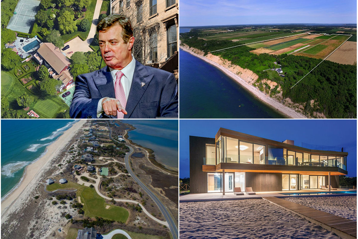 <em>Clockwise from top left: Paul Manafort Jr.'s Bridgehampton home awaits a potential sale after being seized by the government, a Cutchogue farm and vineyard has its price hacked down to $16M, an oceanfront new build in Amagansett lists for $33M and another waterfront compound in Southampton with two golf greens and various other amenities is now the priciest available home on the East End.</em>