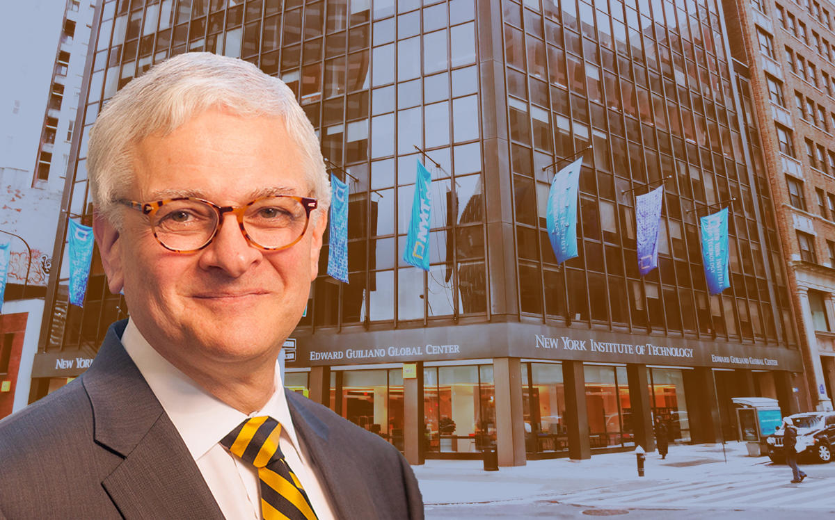 New York Institute of Technology at 1855 Broadway and NYIT president Hank Foley (Credit: NYIT)