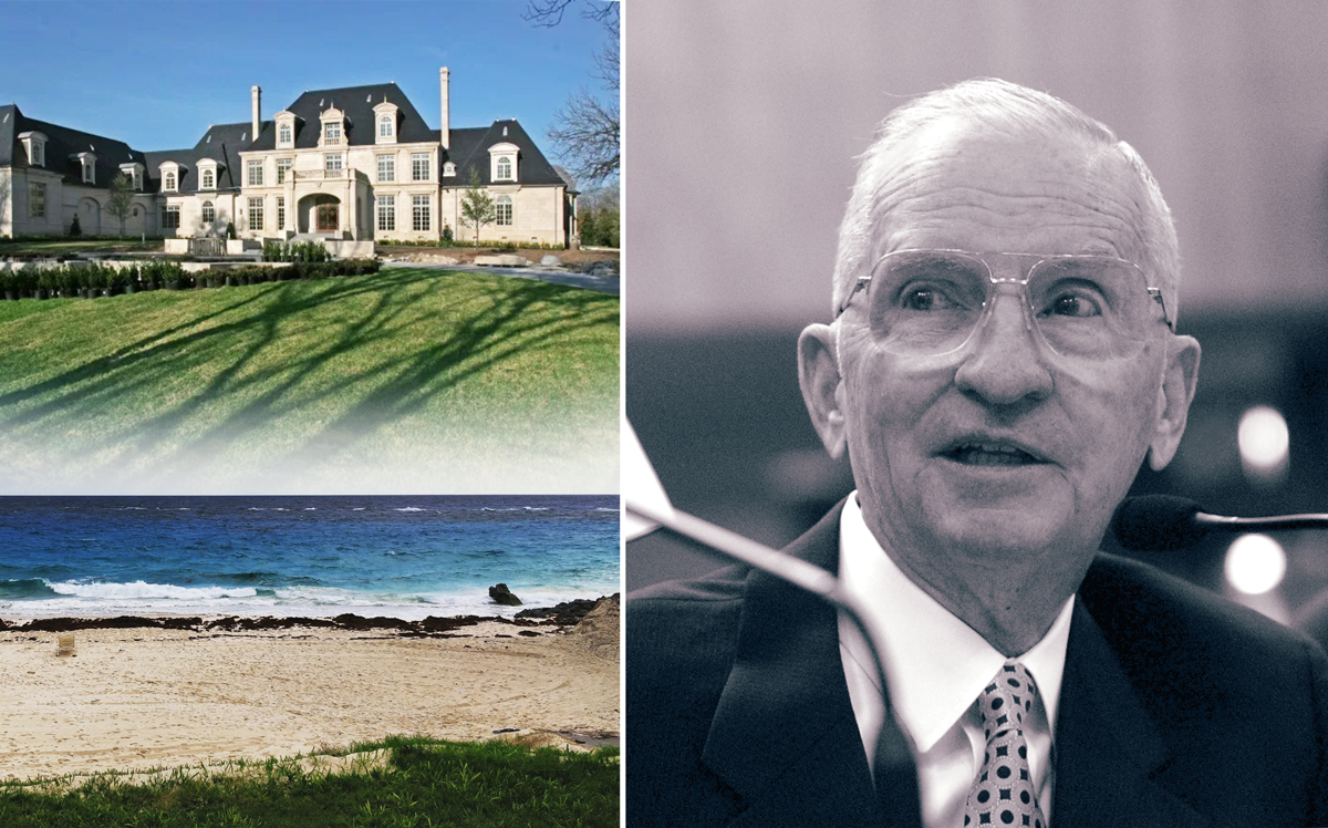 Ross Perot with his Strait Lane mansion in Dallas and Tucker's Town in Bermuda (Credit: Getty Images, Google Maps, and Douglas Newby)