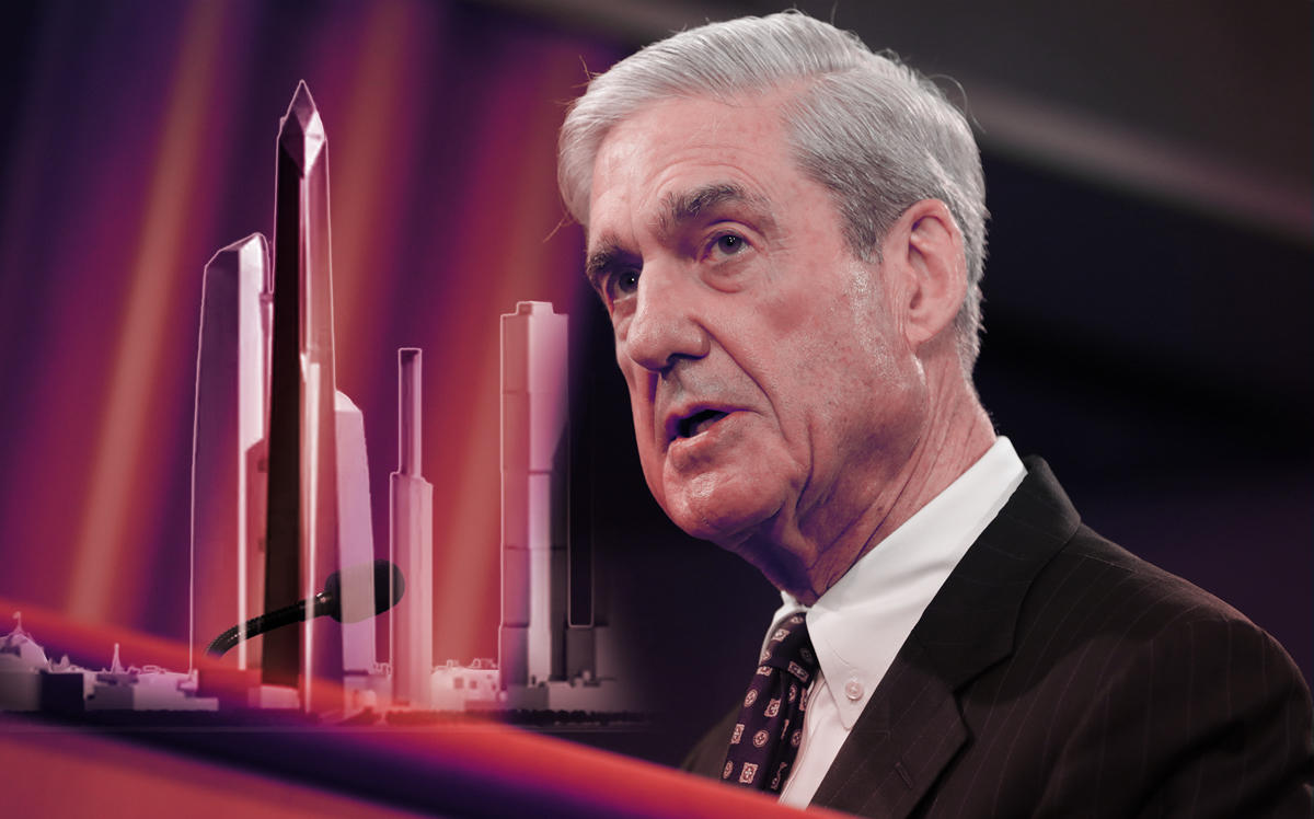 Special counsel Robert Mueller and the proposed Trump Tower Moscow (Credit: Getty Images/Trump Tower Moscow via BuzzFeed)