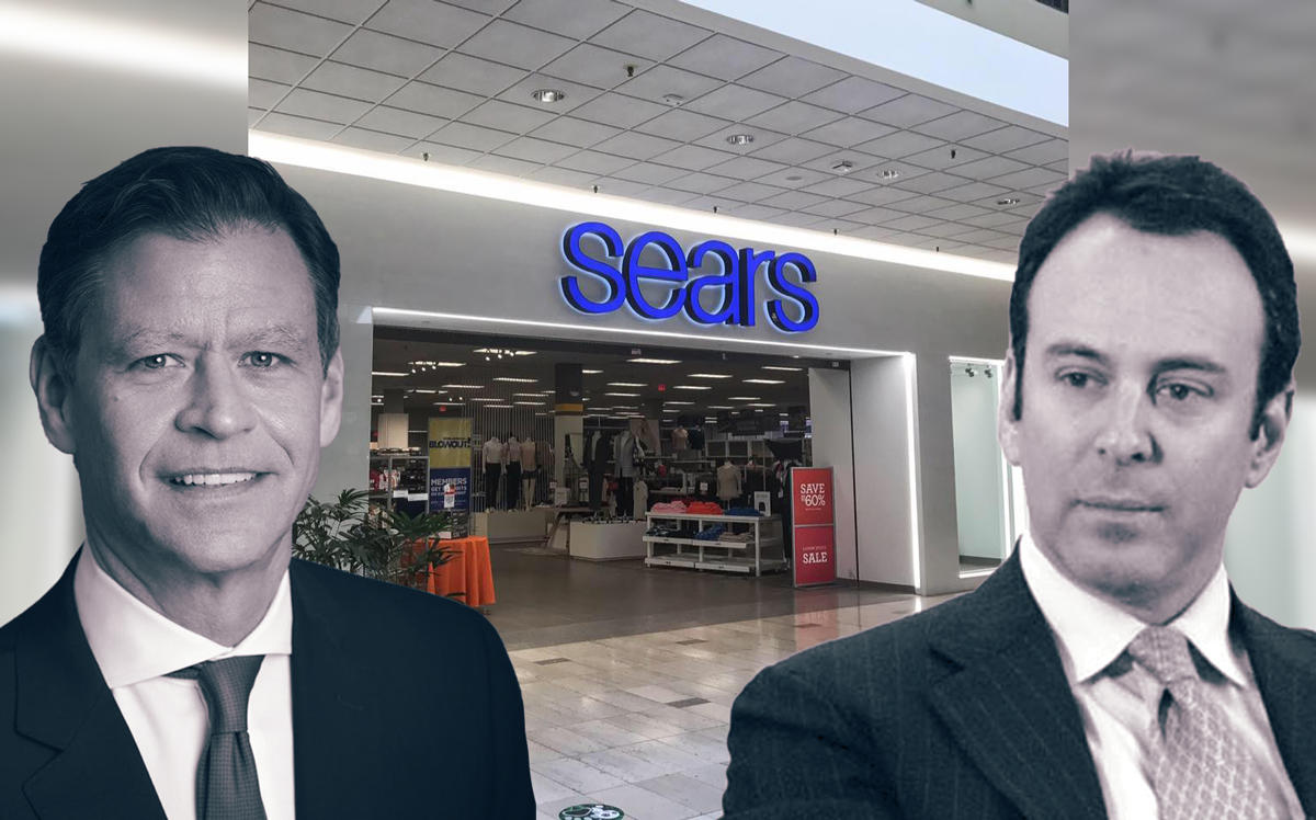 From left: Brookfield's Ric Clark, Sears at Staten Island Mall, and Eddie Lampert (Credit: Brookfield; Facebook; Getty Images)