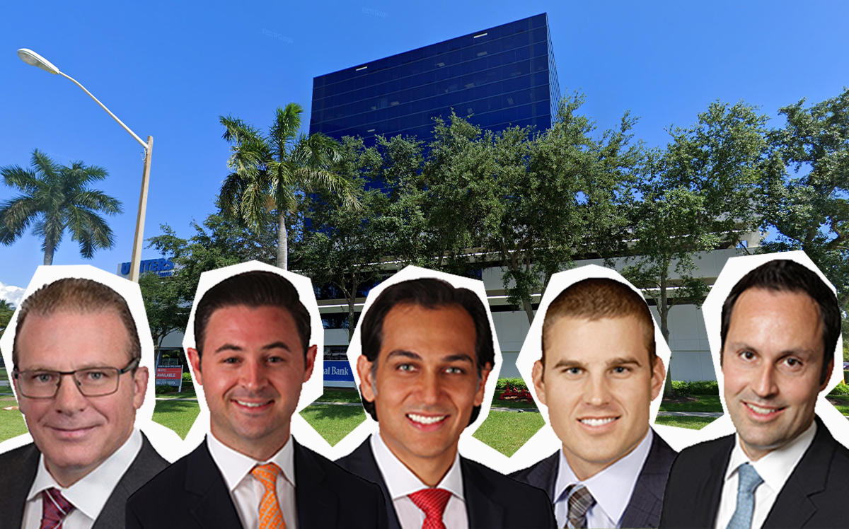 1700 Palm Beach Lakes Boulevard, and from left, Scott O'Donnell, Mike Ciadella, Dominic Montazemi, Gregory Miller and Miguel Alcivar (Credit: Google Maps)