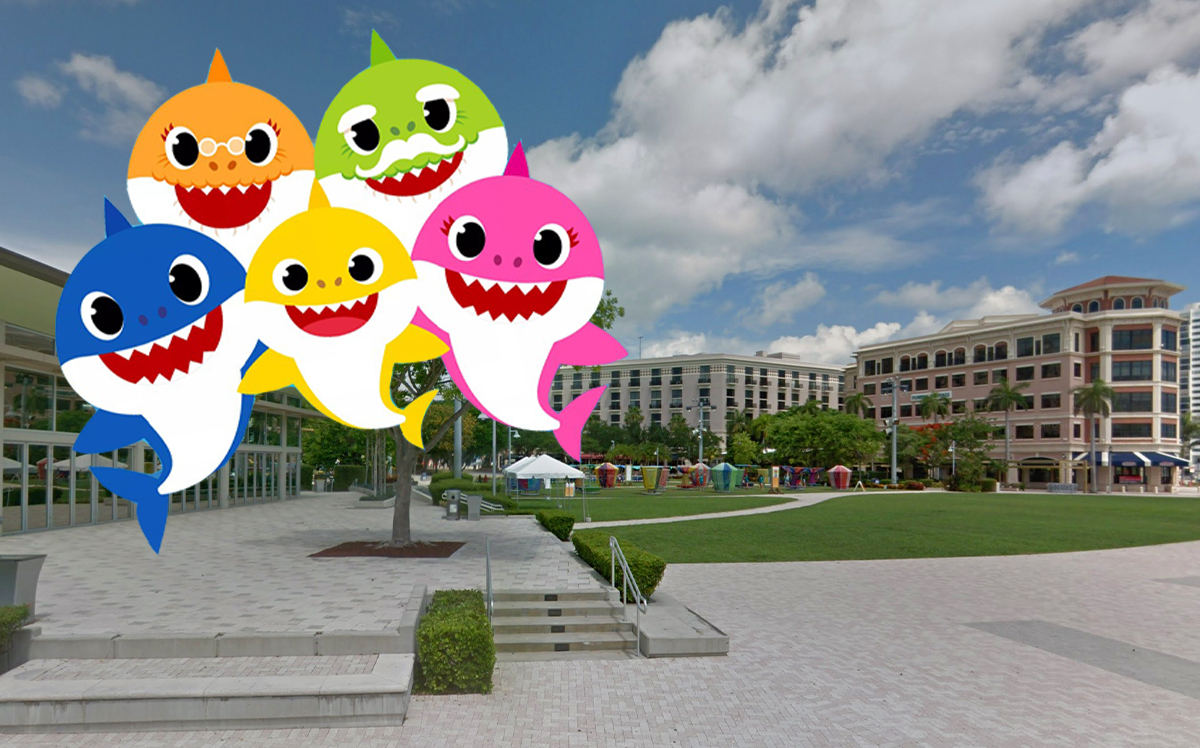 The Baby Shark crew and West Palm Beach Lake Pavilion (Credit: Google Maps, Nickelodeon)