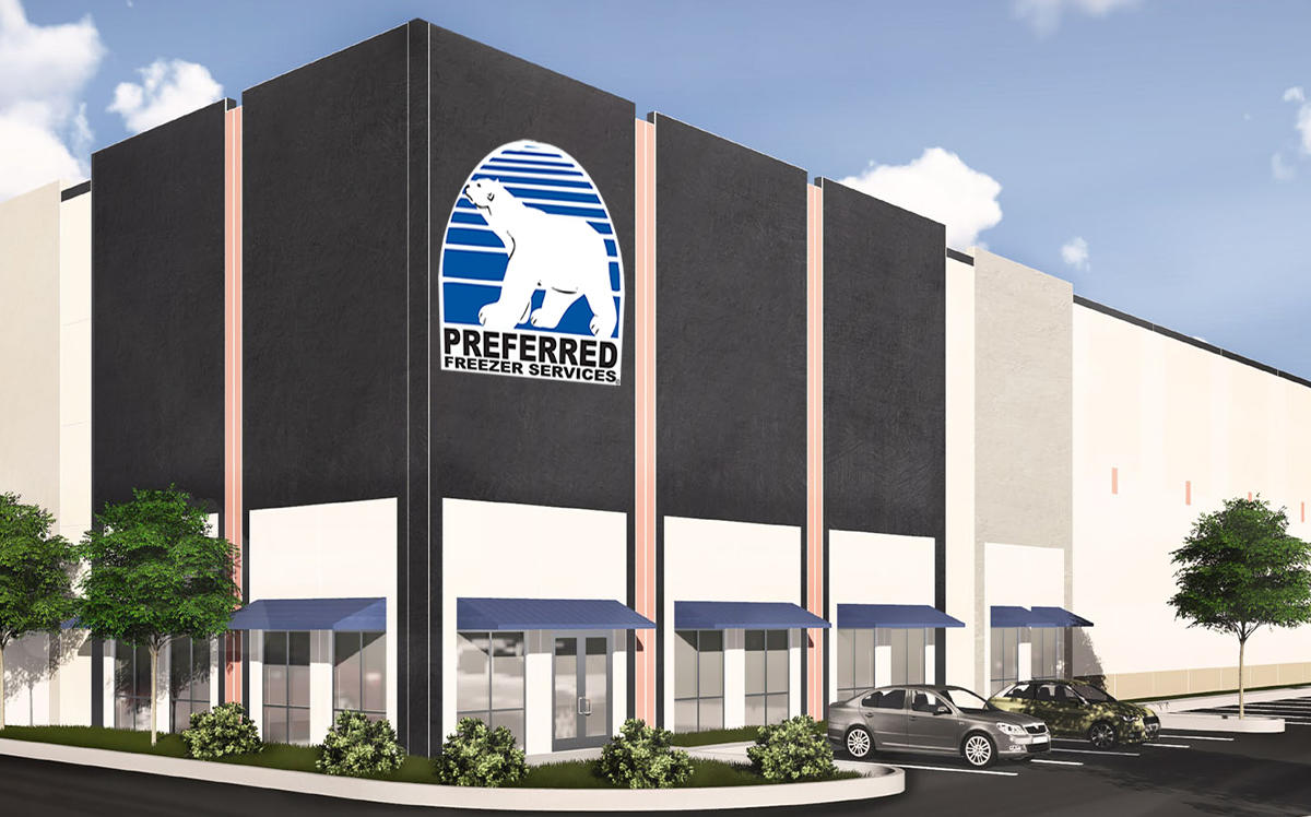 A rendering of a building in the Countyline Corporate Park, with the Preferred Freezer Services logo