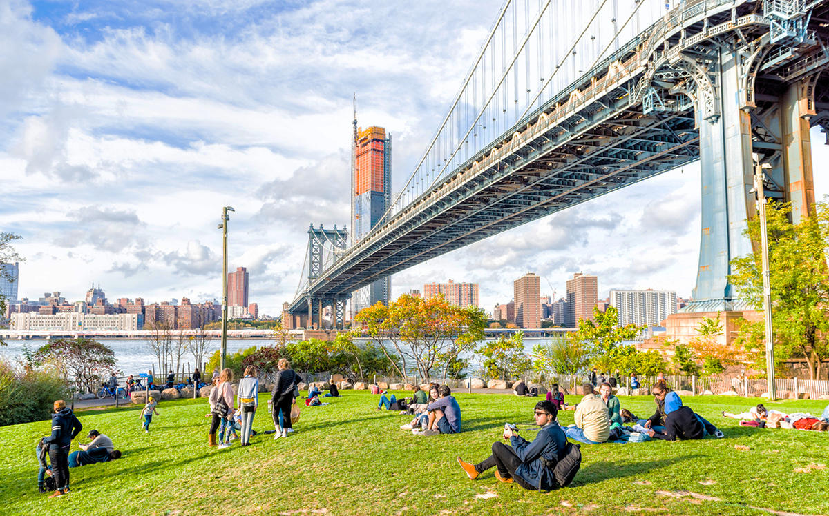 Among Brooklyn's priciest spots is DUMBO; pictured is the neighborhood's Main Street Park (Credit: iStock)